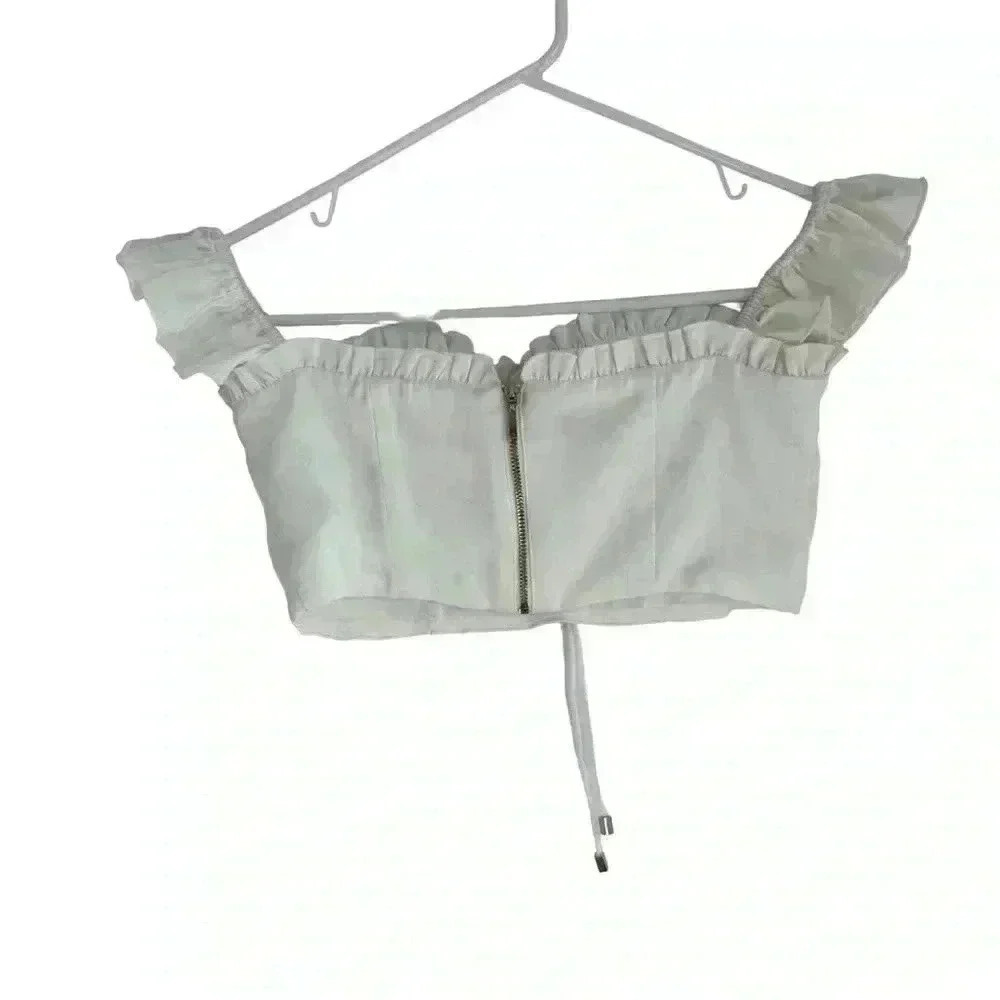 Meshki Cropped White Top Ruffle - Picture 3 of 4